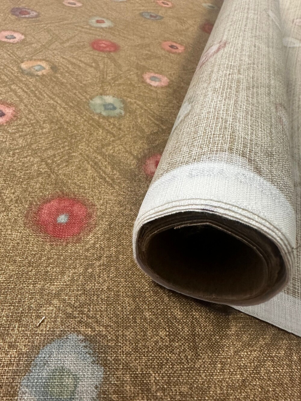 Western Textile Upholstery Drapery Fabric Brown Multicolor Flowers 46" w x 3.5 y